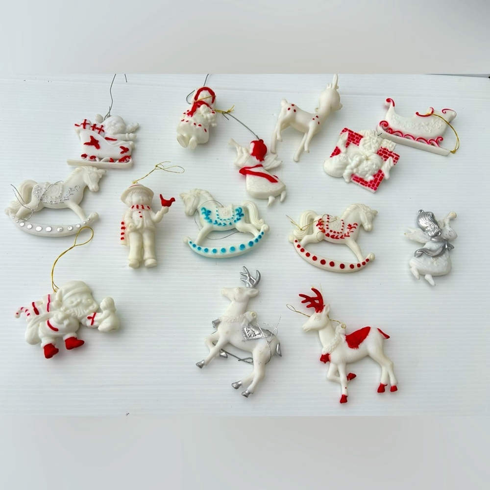 Vintage Hard Plastic Christmas Ornaments Lot of 14